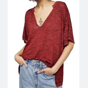 Free People Maddie Distressed T-Shirt (dark red)
